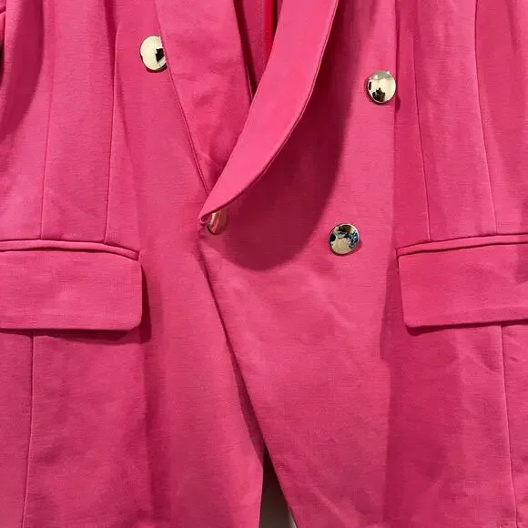 NWT Eloqui Women's Fabric Plus Size Blazer in Bright Pink Gold Buttons Size 22 - Picture 6 of 13